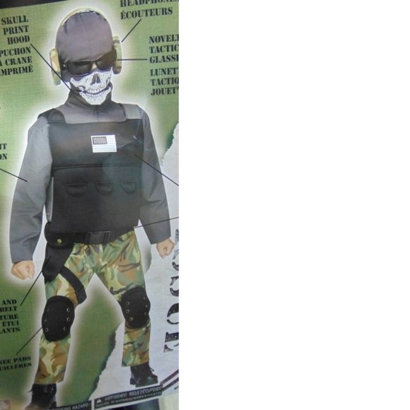 Skull Soldier Sniper Squadron Halloween Costume 4/6 Jumpsuit Boys 9 Piece Set - Picture 3 of 9